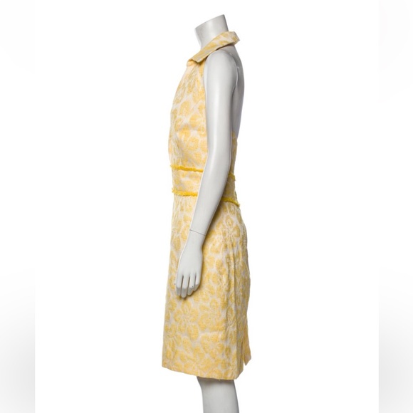 Theia Yellow Floral Printed Collared Halter Knee-Length Dress - Picture 2 of 3